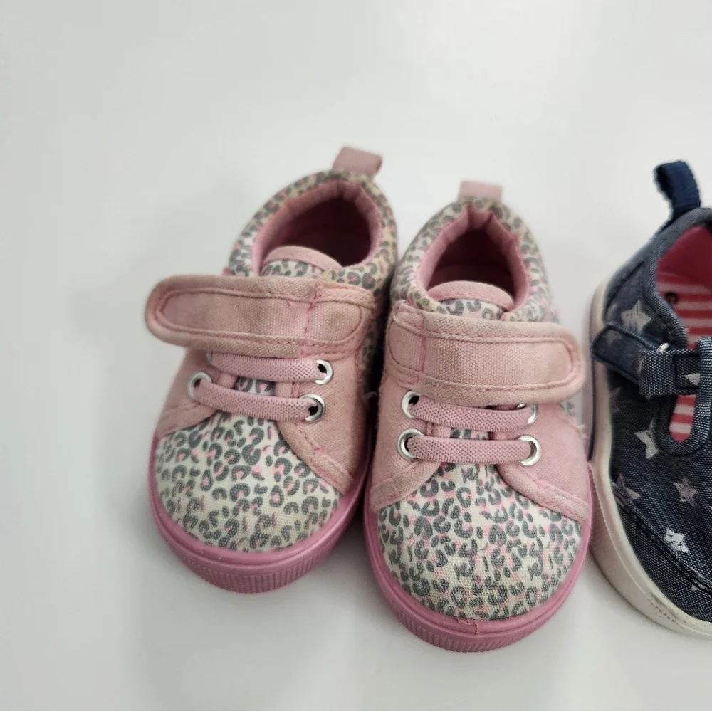 Infant Baby Girl Size 2 Shoe‎ Bundle Lot - 3 Pairs Pink, Blue, and White